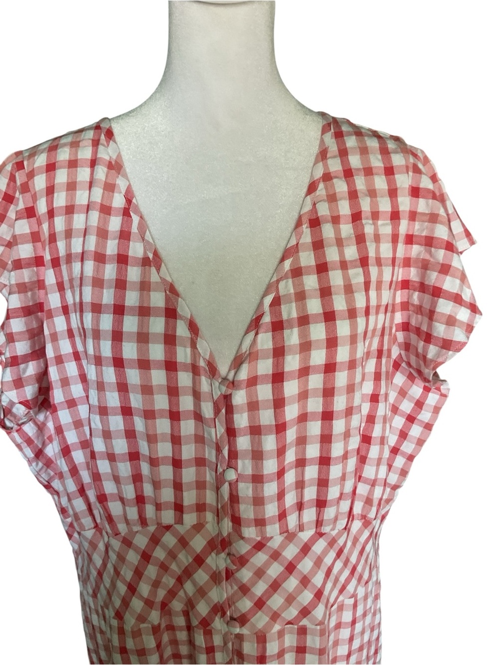 Loft Red Gingham Button Down Flutter Sleeve CottageCore Tiered Maxi Dress 18 - Picture 4 of 9